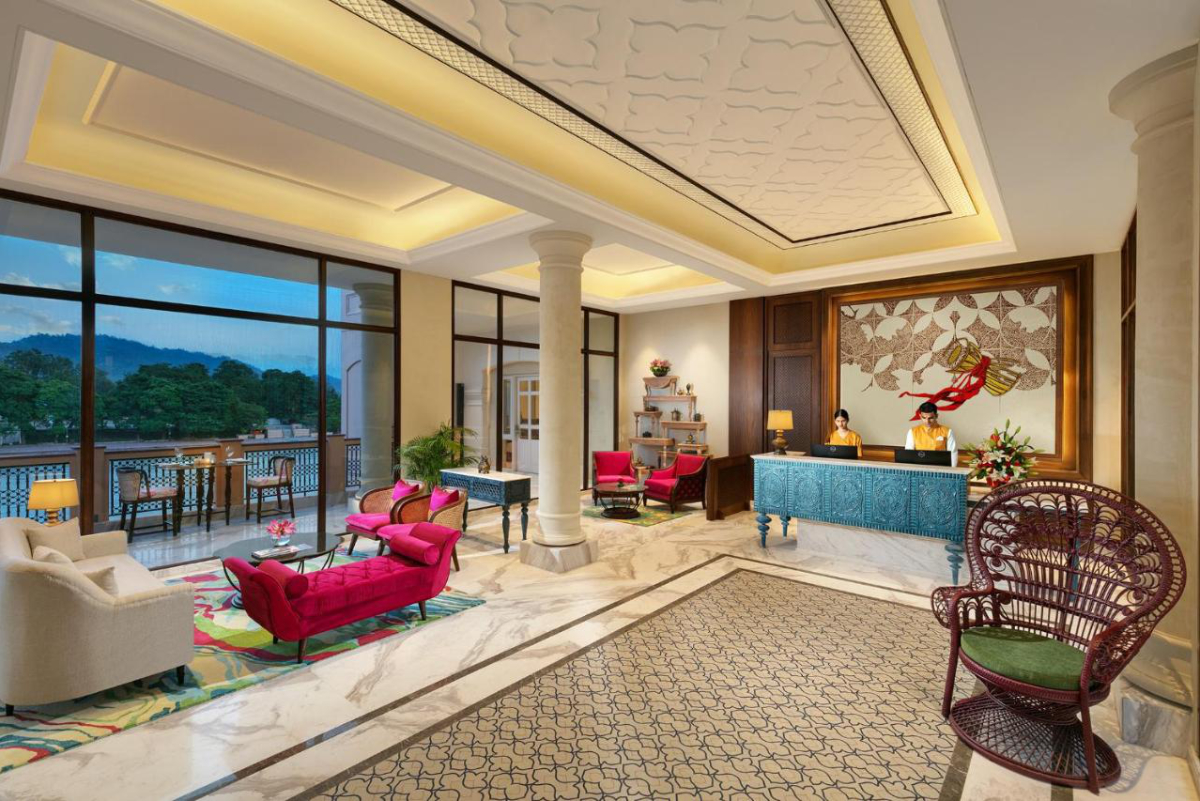 A hotel lobby in India.